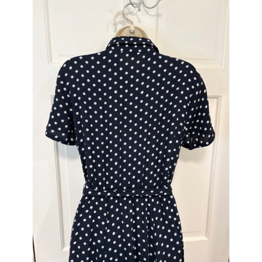 Orvis Polka Dot Midi Shirt Dress Size 6 Navy Blue Rayon Button Front Pockets - Picture 8 of 13